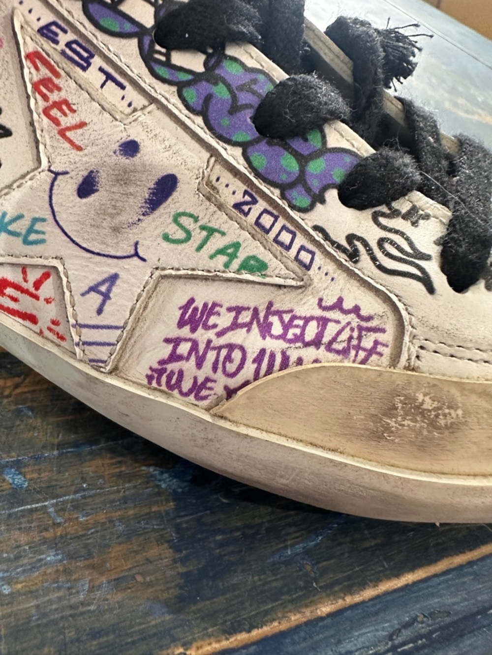 Golden Goose Graffiti Lace-Up Sneakers - Black Laces VGUC slight creasing - Picture 11 of 14